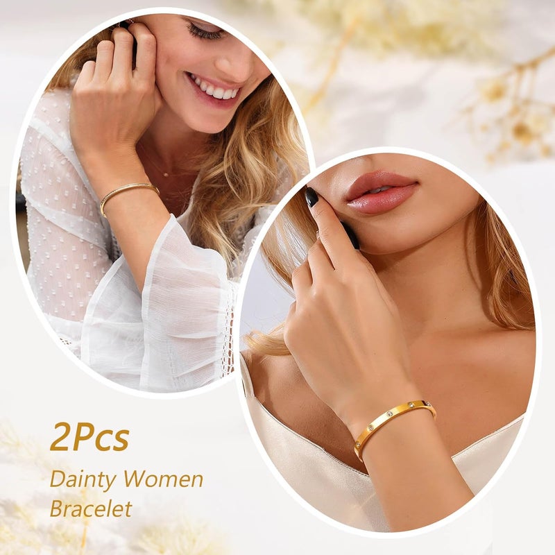 MPRAINBOW Gold Bracelets for Women, 2Pcs 18K Gold Plated Cubic Zirconia Bangle Crystal Friendship Bracelet Jewelry,Wedding Party Christmas Birthday Gifts for Her Girlfriend Sister Daughter - Image 4